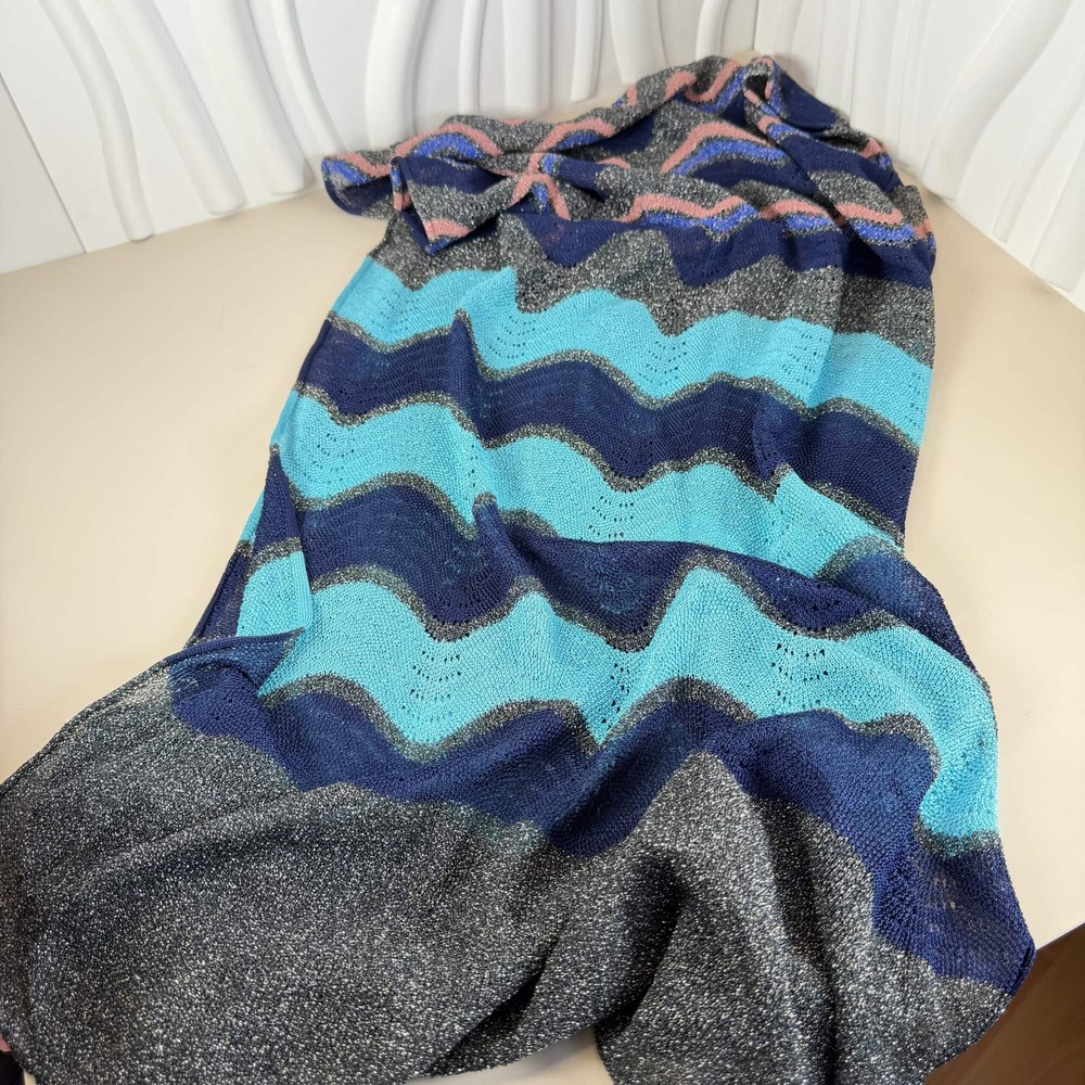 Missoni Blue & Grey Metallic Zigzag Knit Scarf